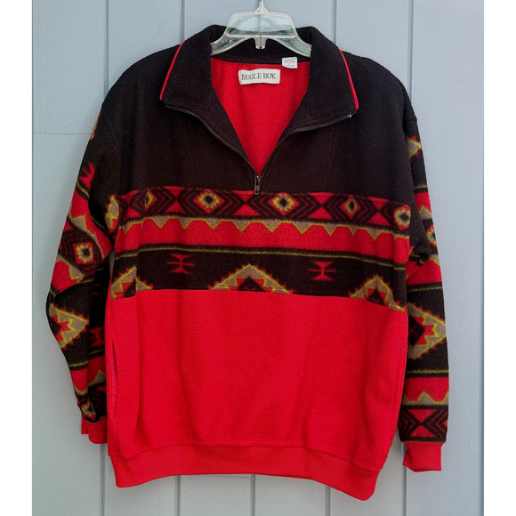Vintage Bugle Boy Fleece Pullover Aztec Southwest Pattern 90s Size Large L - Picture 1 of 6